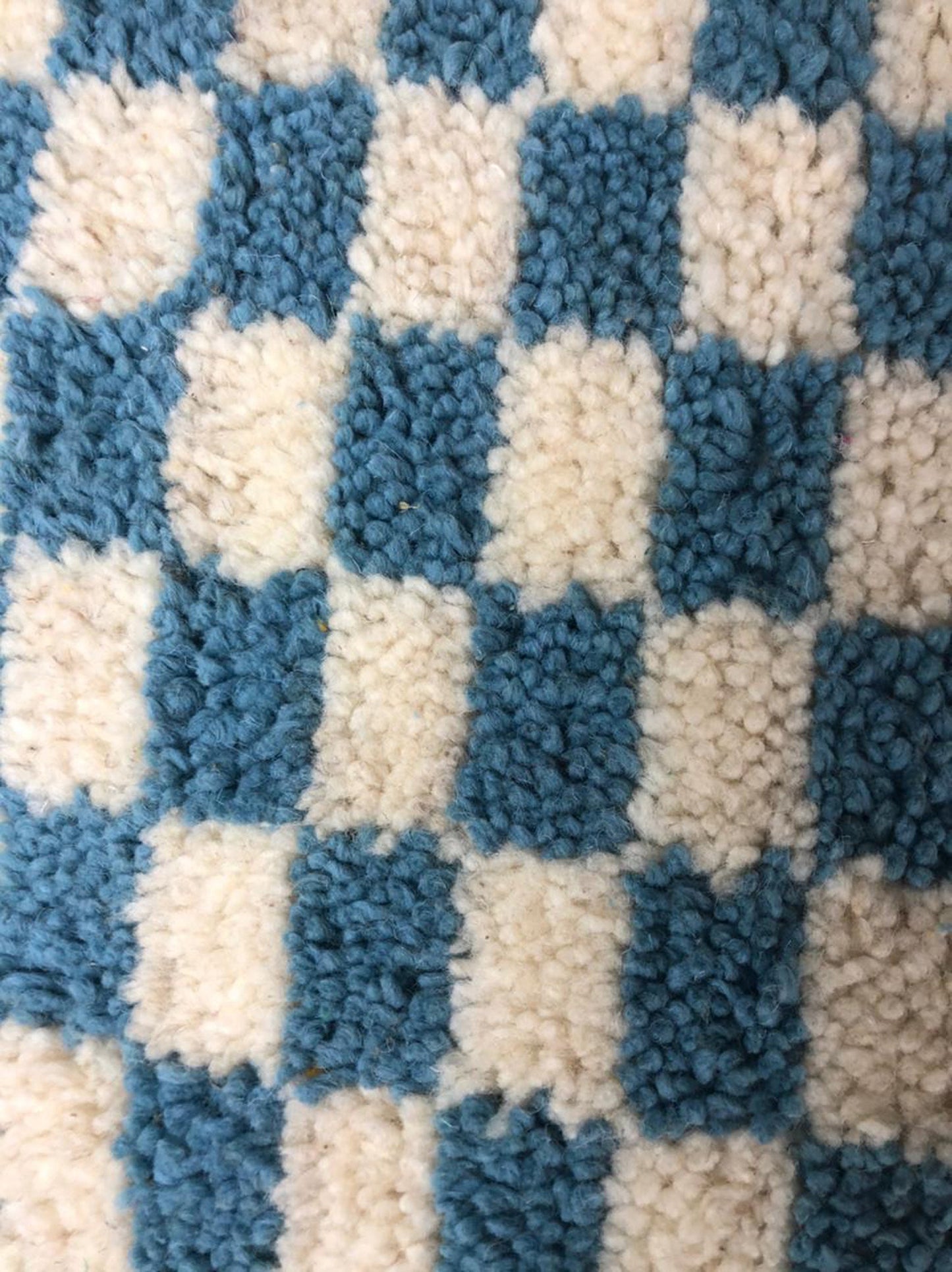 Moroccan Berber light Blue and white large checkered pouf ottoman.