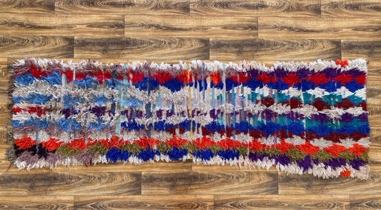 Moroccan vintage Berber runner, 2x9 ft woven runner rug.