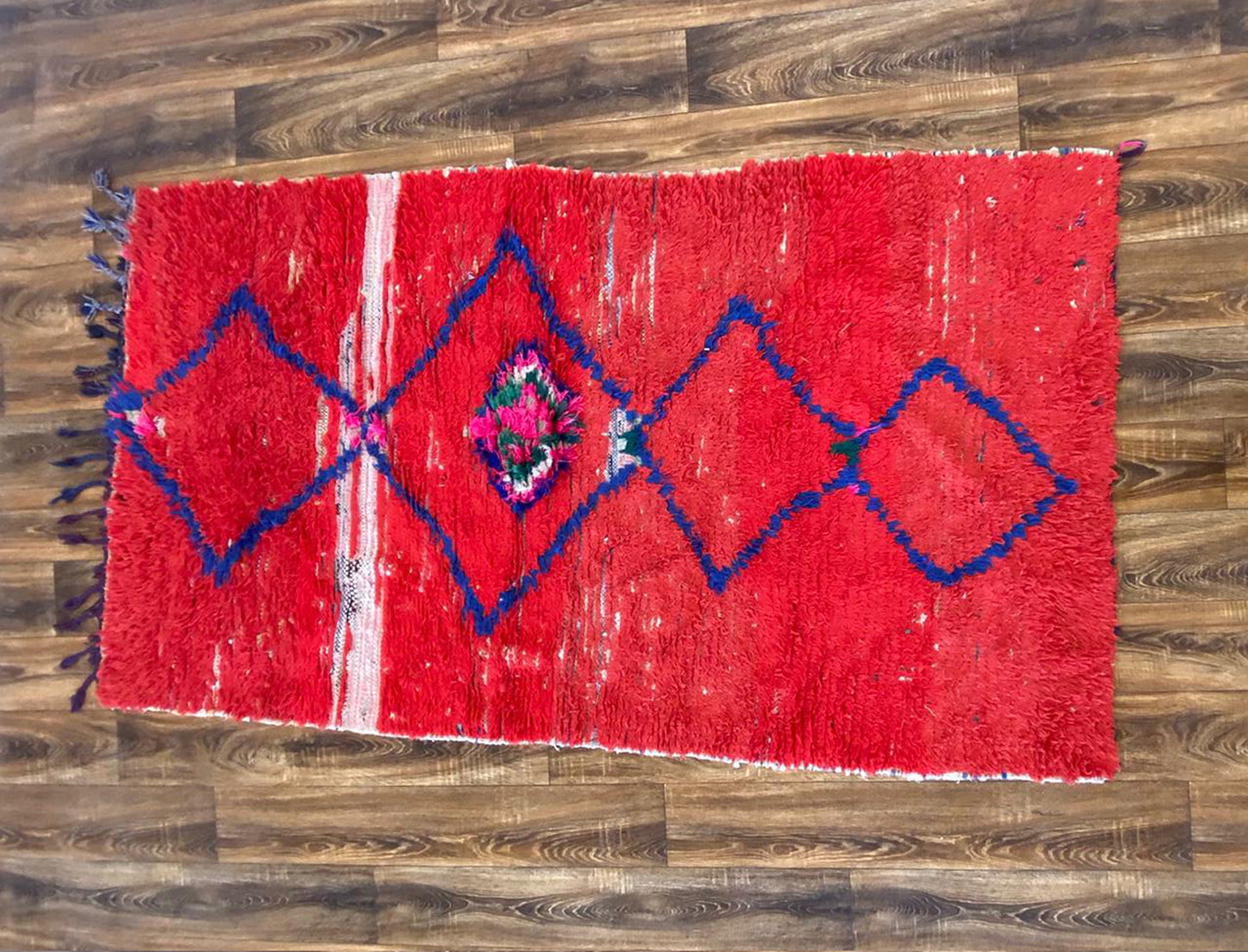 4x7 ft Moroccan vintage red rug, woven Berber area rug .