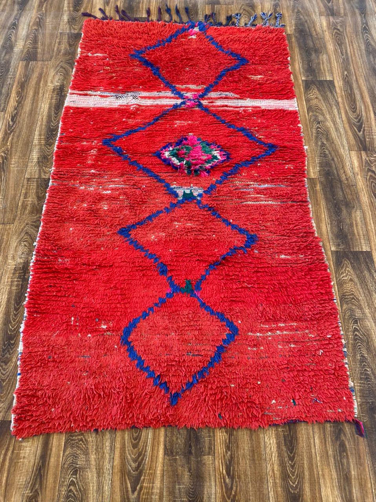 4x7 ft Moroccan vintage red rug, woven Berber area rug .