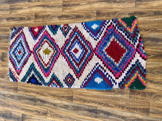 Moroccan vintage Berber shag rug runner, 3x7 ft Azilal woven runner rug.