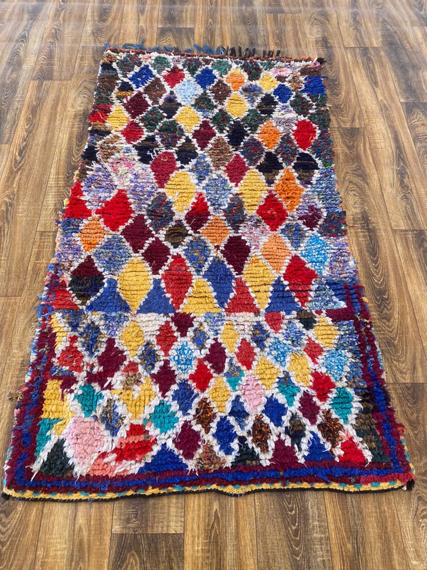 Colorful 3x6 ft Moroccan vintage Berber area rug .
