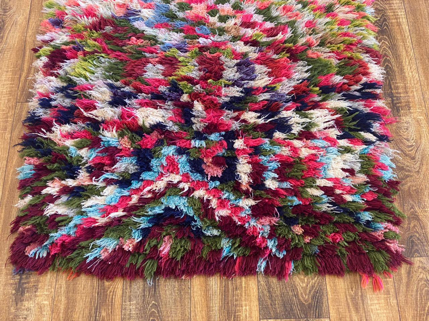 Moroccan vintage Berber shag rug, woven azilal area rug 3x7 ft.