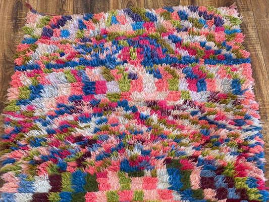 Moroccan vintage Berber shag rug, woven azilal area rug 3x7 ft.