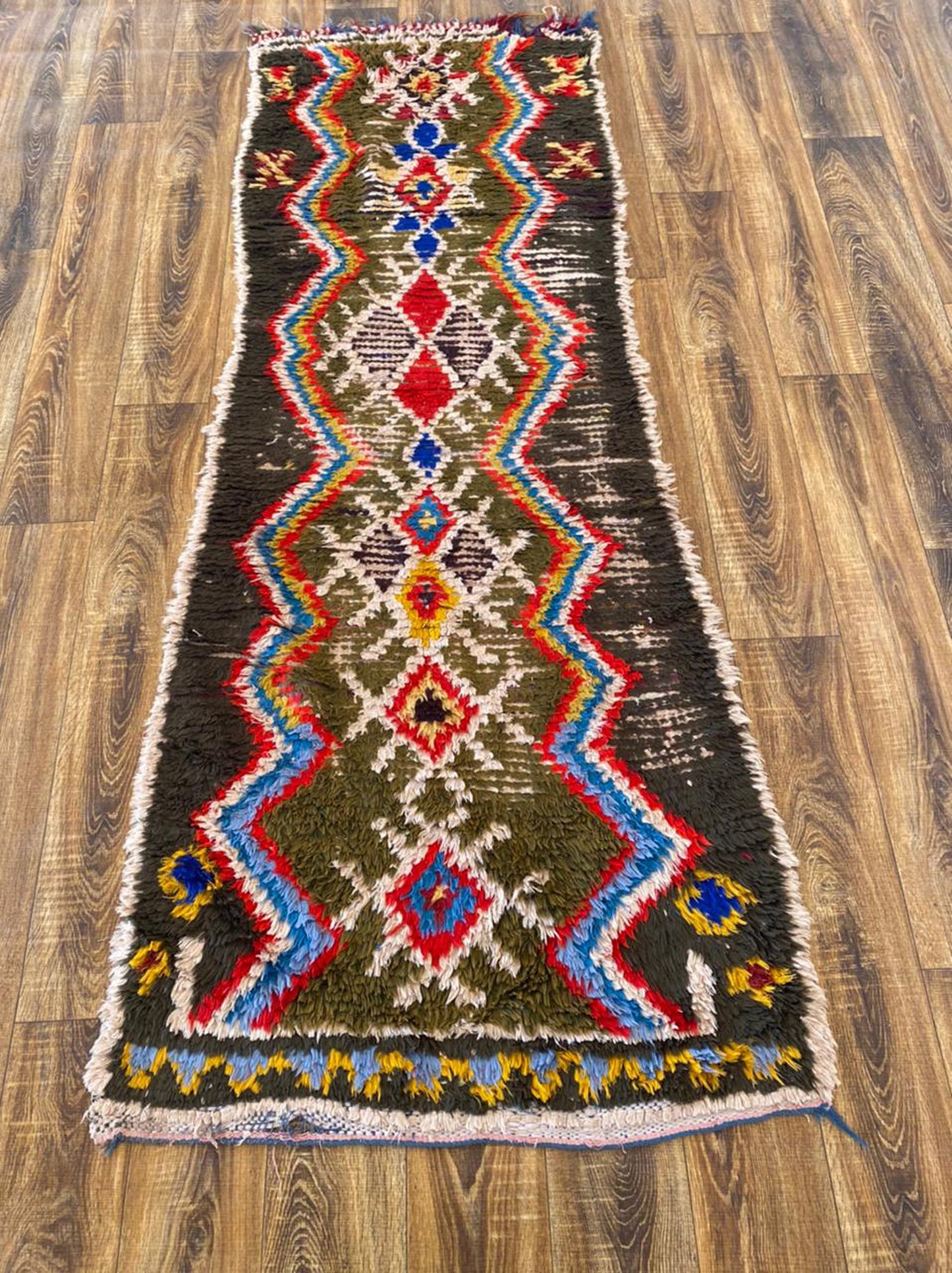 3x7 ft Moroccan vintage Berber rug, Azilal woven area rug.