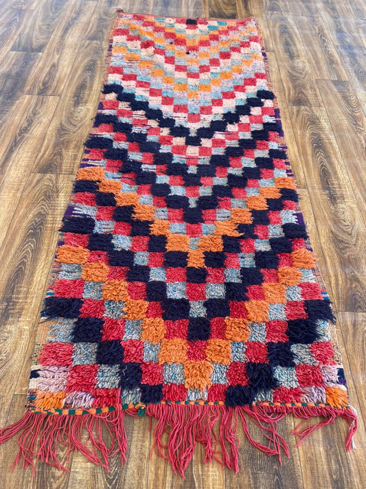 Moroccan vintage woven Berber runner rug 3x7 ft.