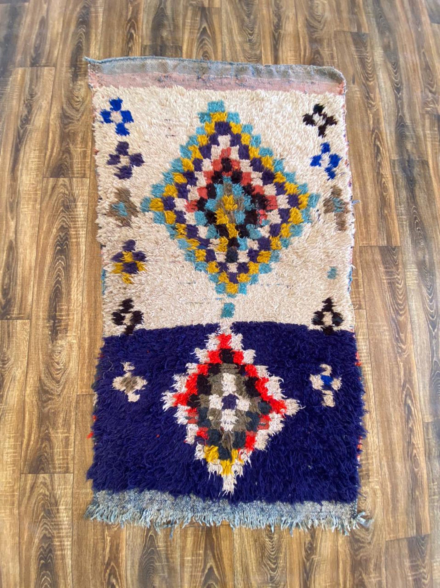 Unique Moroccan vintage small Berber area rug 3x5 ft.
