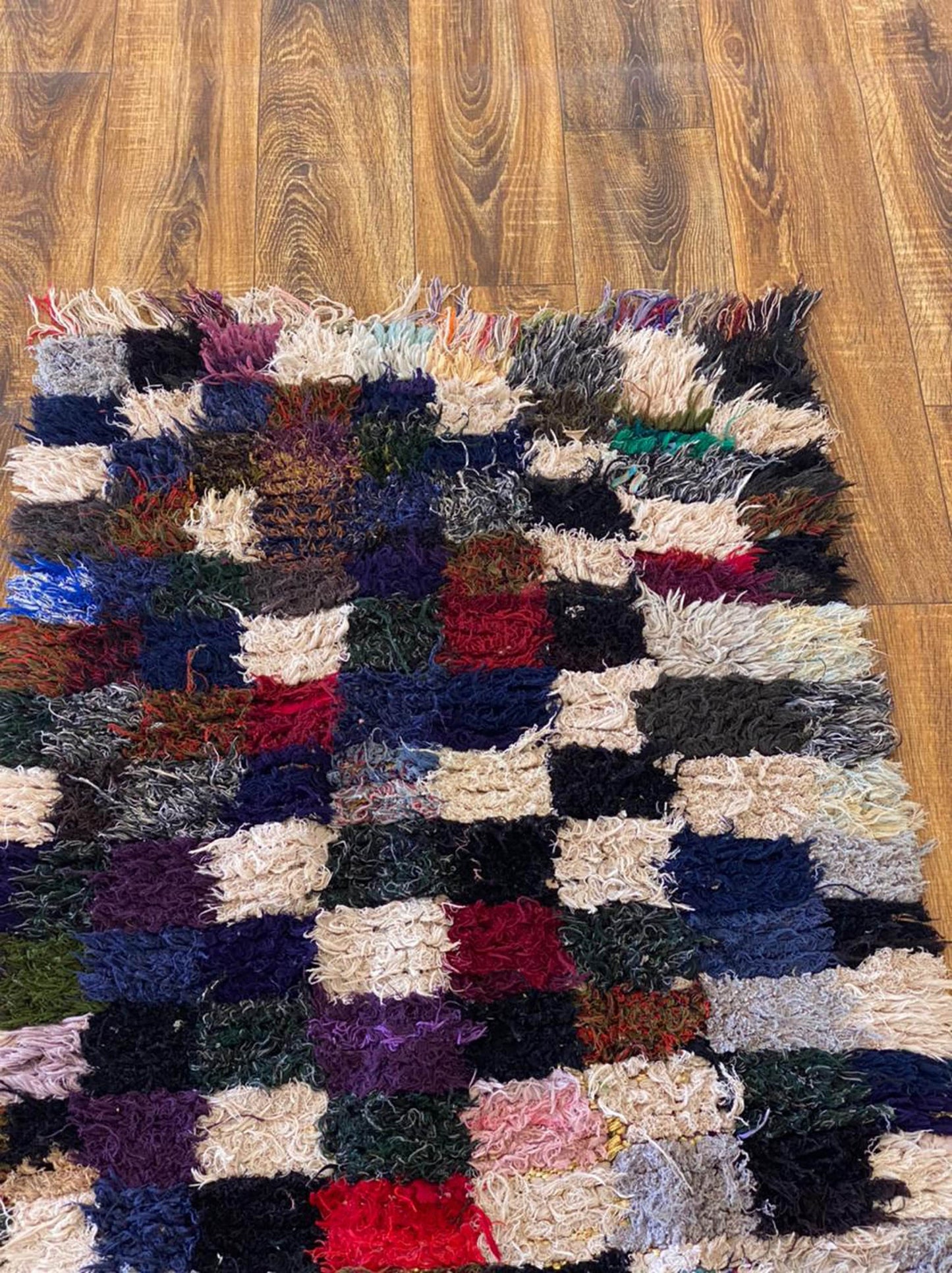 Moroccan vintage small Berber checkered area rug 3x6 ft.
