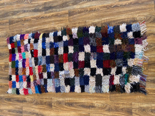 Moroccan vintage small Berber checkered area rug 3x6 ft.