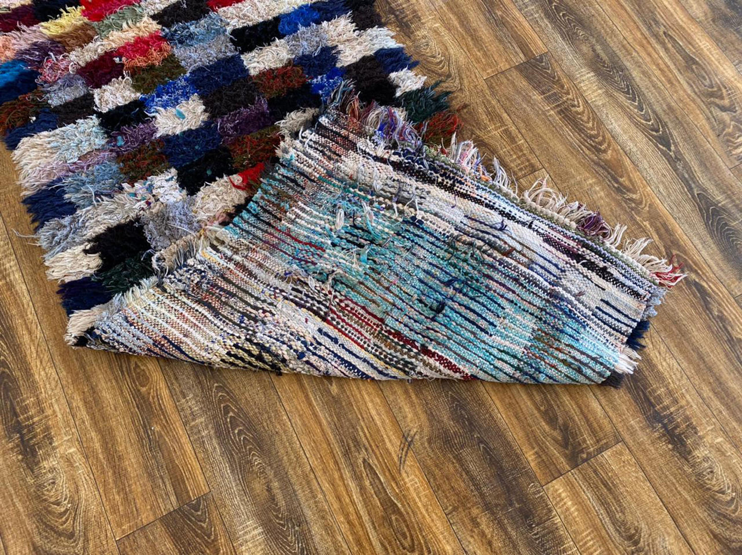 Moroccan vintage small Berber checkered area rug 3x6 ft.