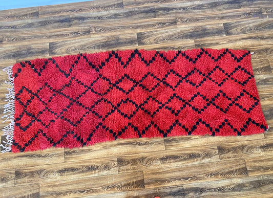 3x8 Red Woven Moroccan vintage Berber runner rug.