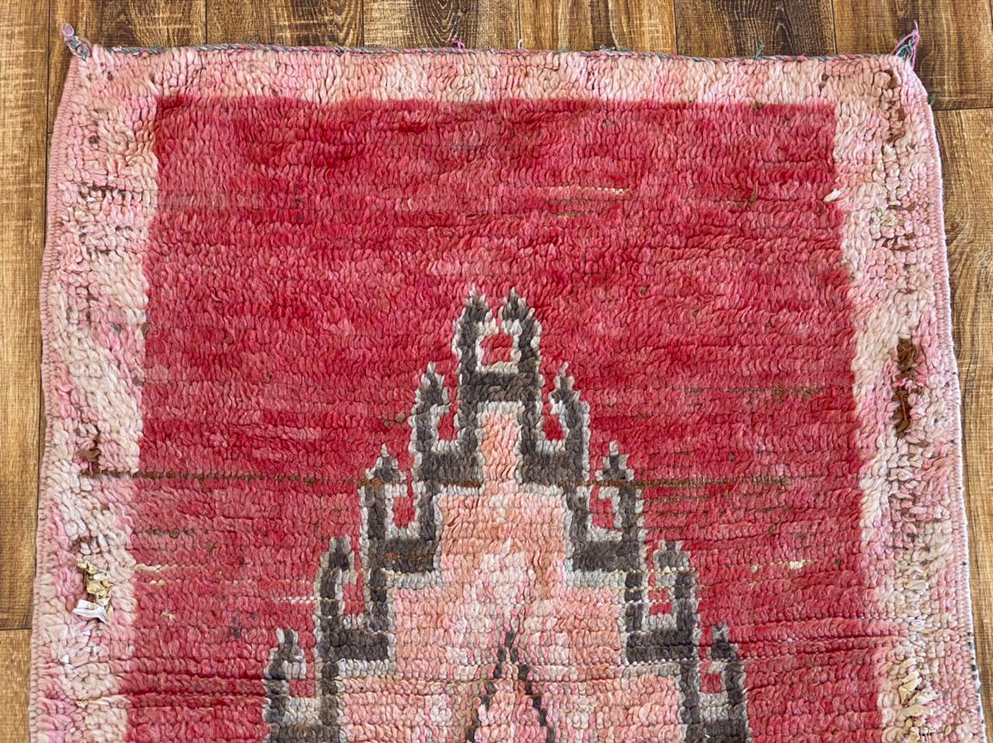 Moroccan Vintage Unique Rugs. 3x6 Berber Woven Faded Red runner Rug.