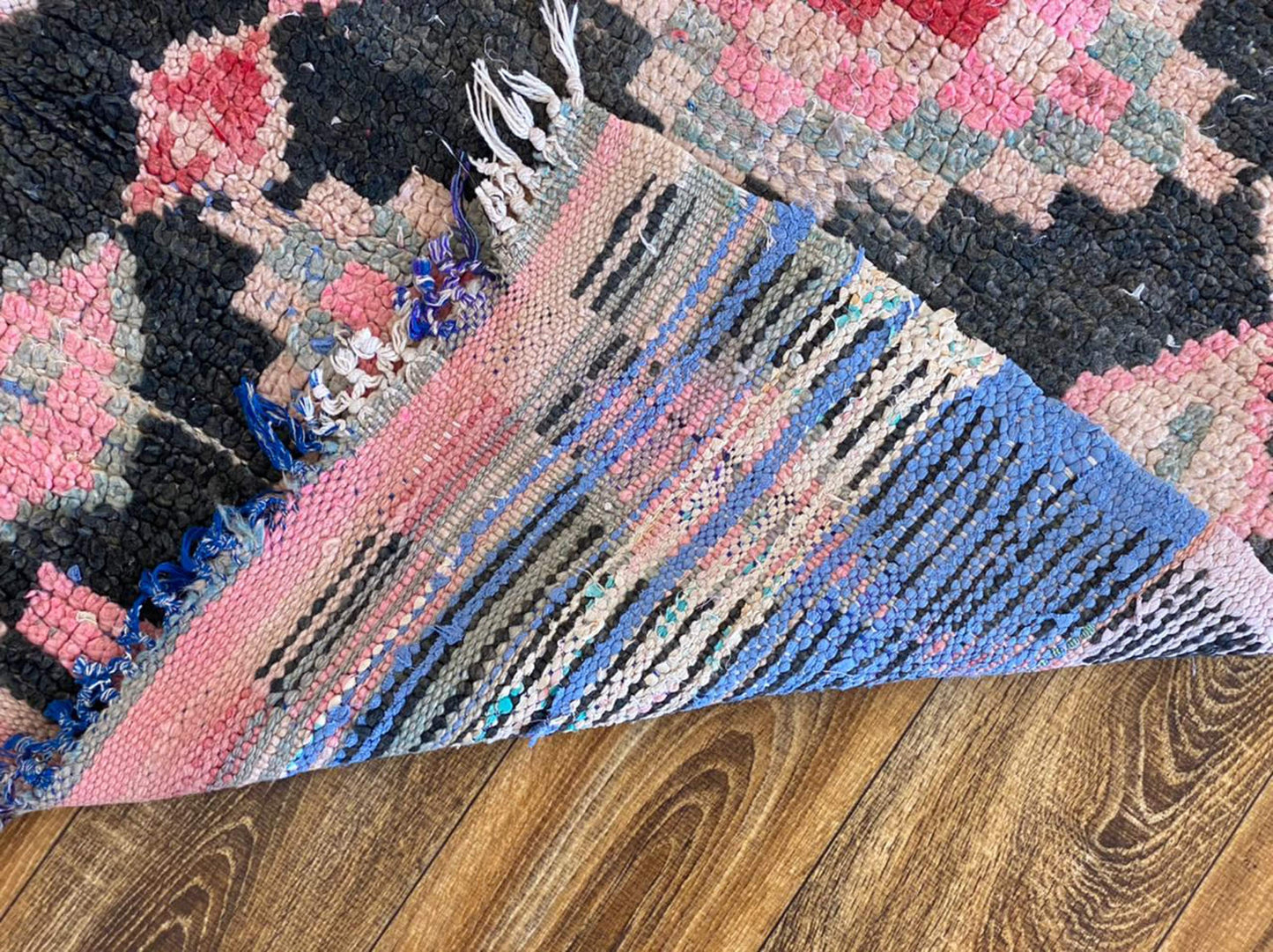 Handwoven Narrow runner Diamond Black Rugs. 3x9 Vintage Old Berber Rugs.