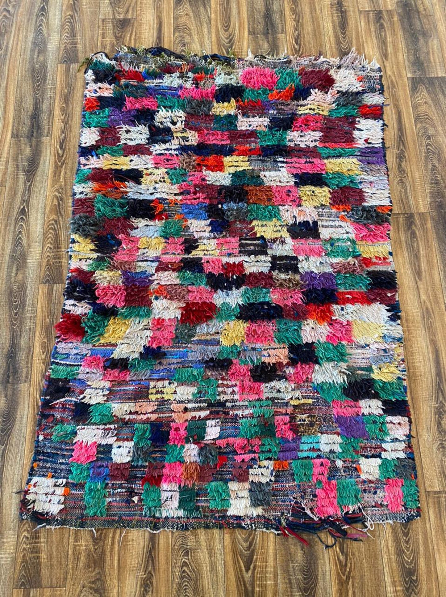 4x6 tribal Moroccan vintage colorful Berber area rug.