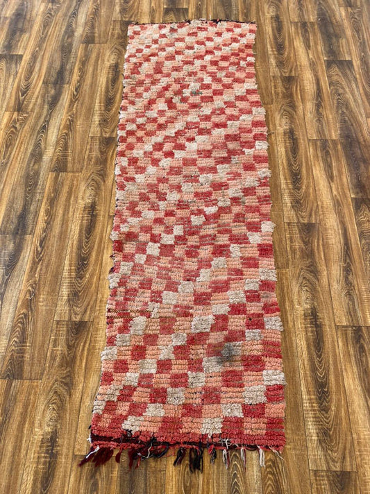 3x8 Checkered vintage runner narrow Rugs, Berber Moroccan woven runner Rug.