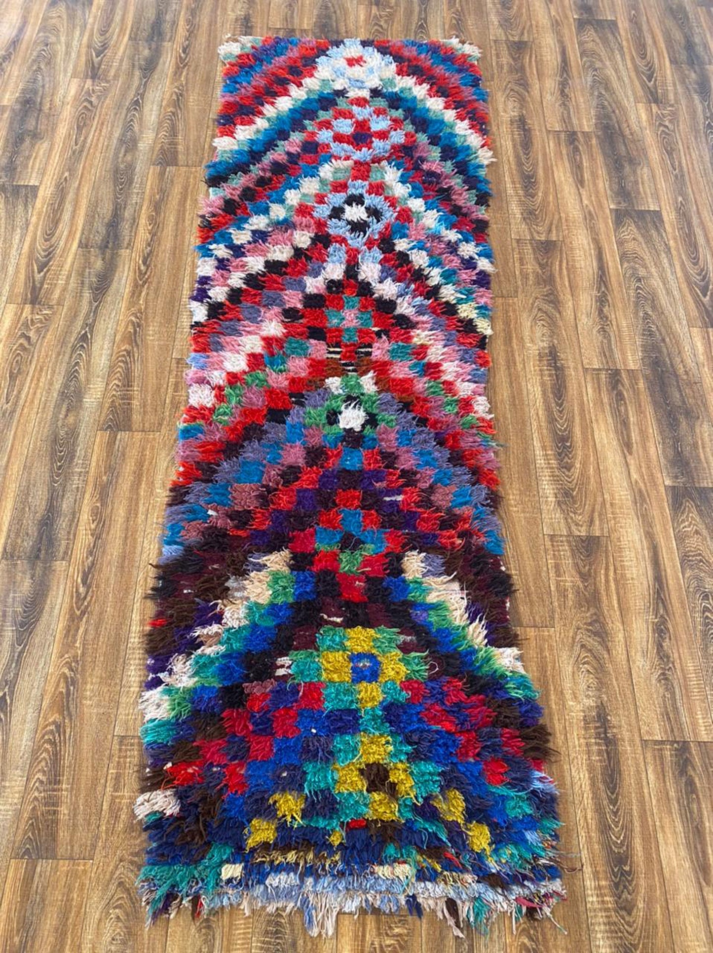 3x9 Checkered Colorful Moroccan Rugs, Berber runner Rug.