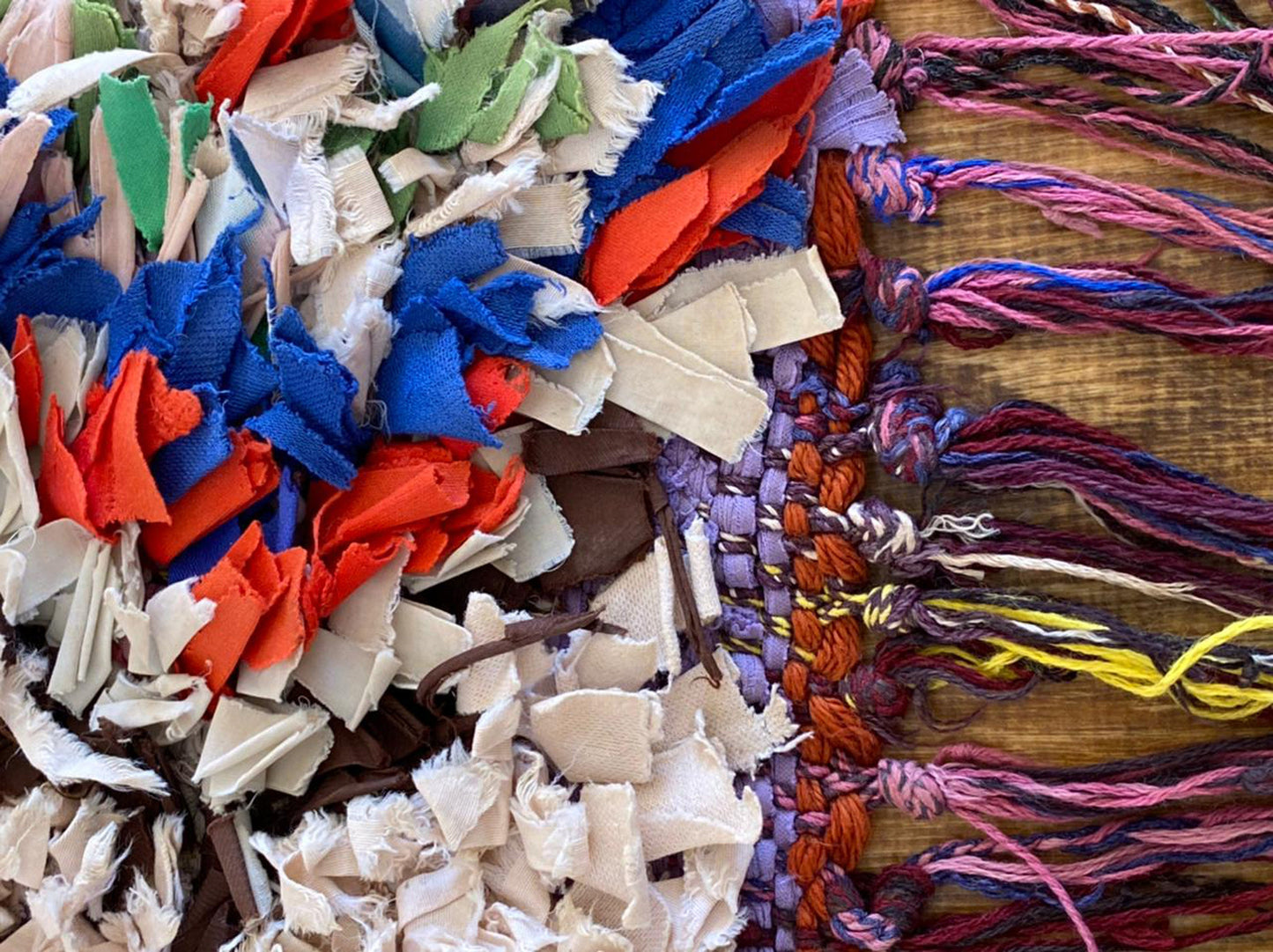 Small White Shag area Rug, Boucherouite vintage Moroccan Rug 3x6.