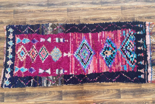 Tapis tribal berbère marocain Boucherouite coloré 4x9.