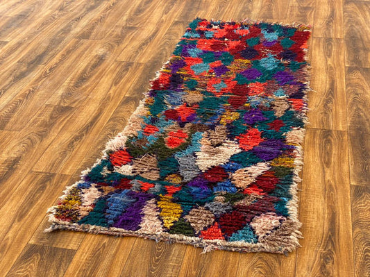 Moroccan Vintage Small Rug, 2x6 Colorful Shag Berber narrow runner Rug.