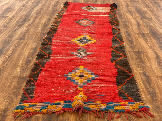 3x9 Moroccan Red Berber Narrow runner Rug.