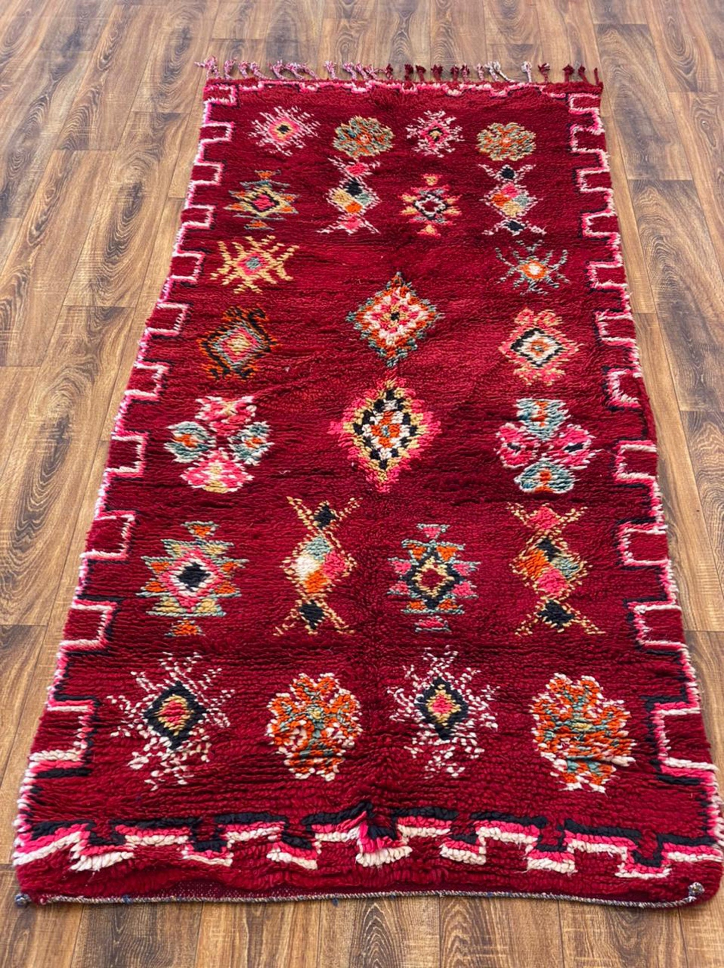 3x9 Vintage Moroccan woolen runner Rug.