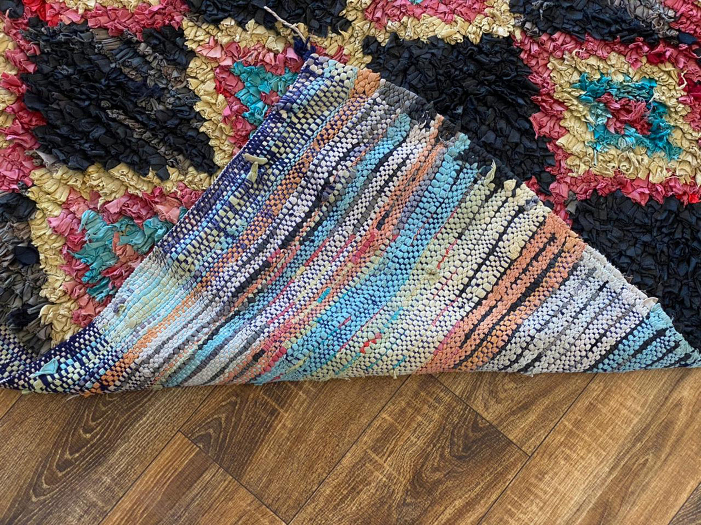 Boucherouite Moroccan Black Rugs 4x11. Vintage Berber Long runner Rug.