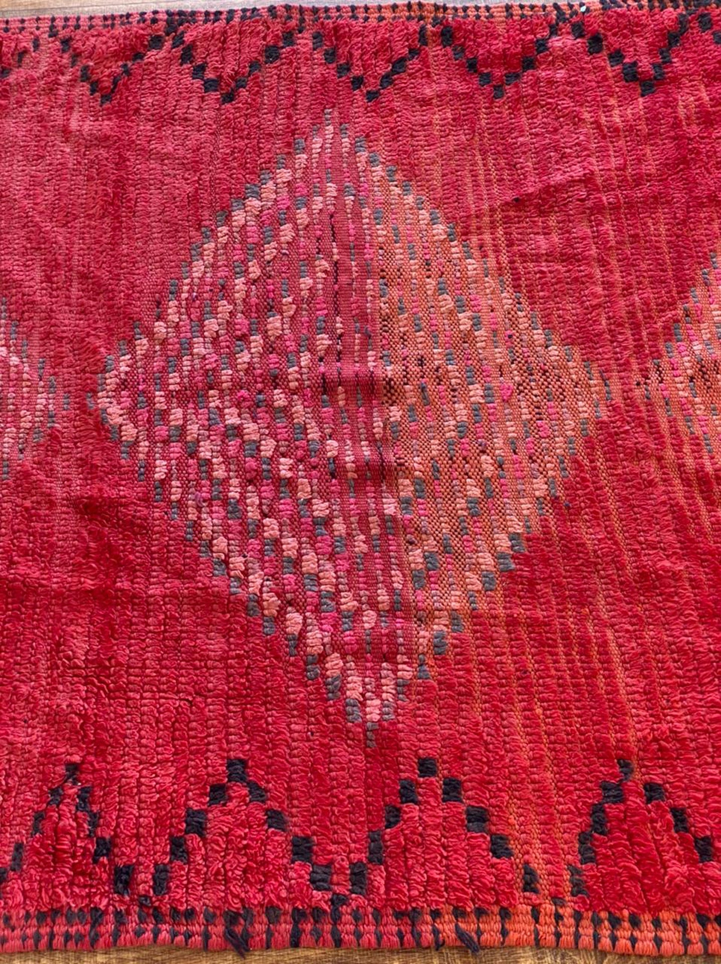 Abstract Red Moroccan Vintage runner Rug 4x11, Extra Long Berber runner Rugs.