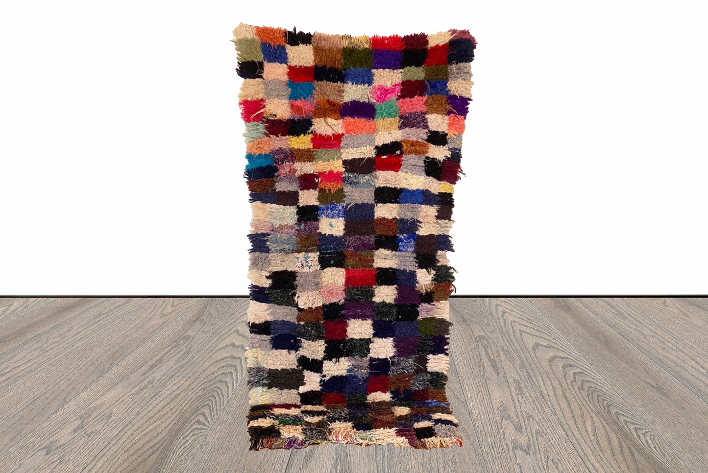 Moroccan vintage small Berber checkered area rug 3x6 ft.
