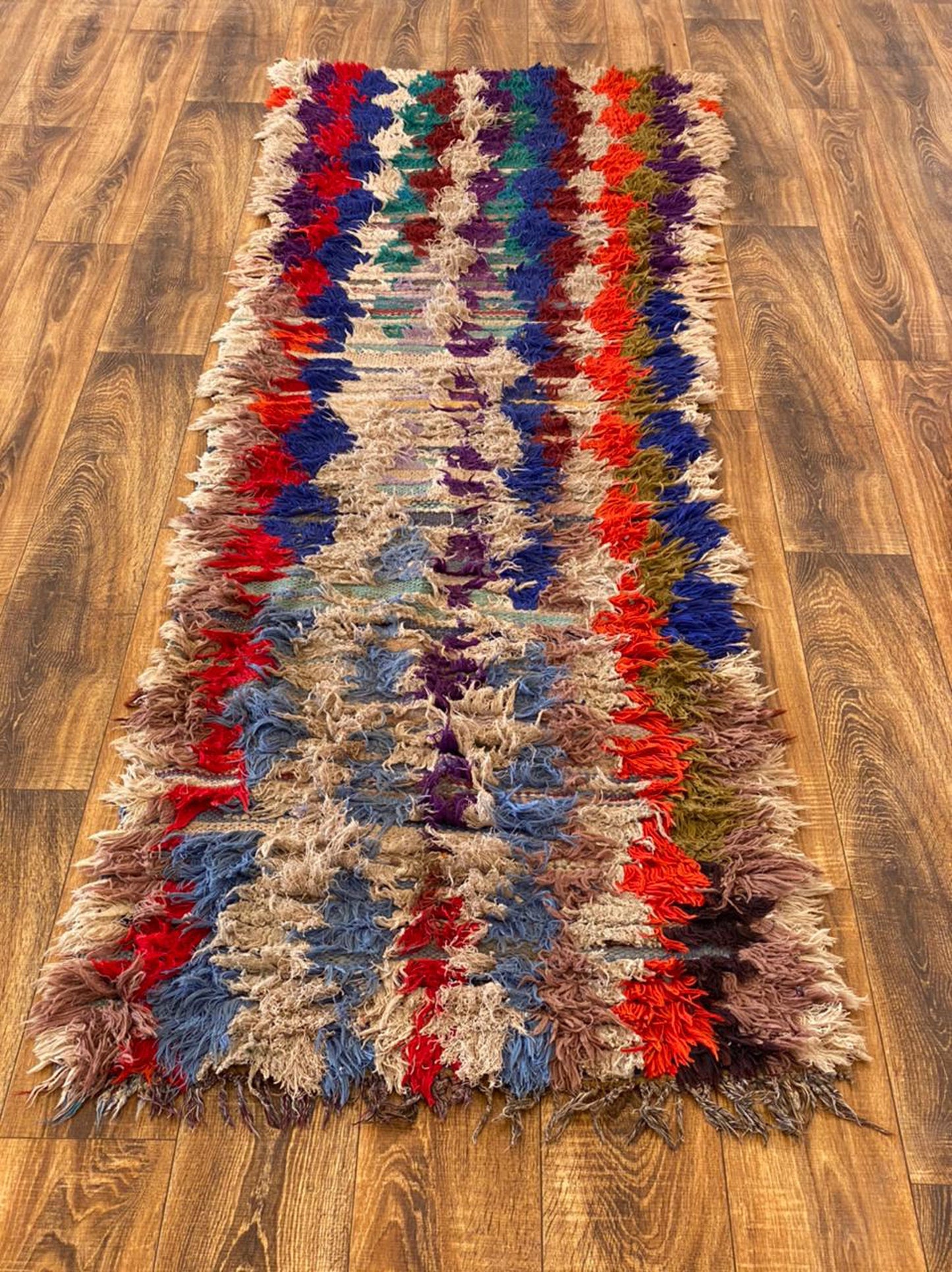 Moroccan vintage Berber runner, 2x9 ft woven runner rug.