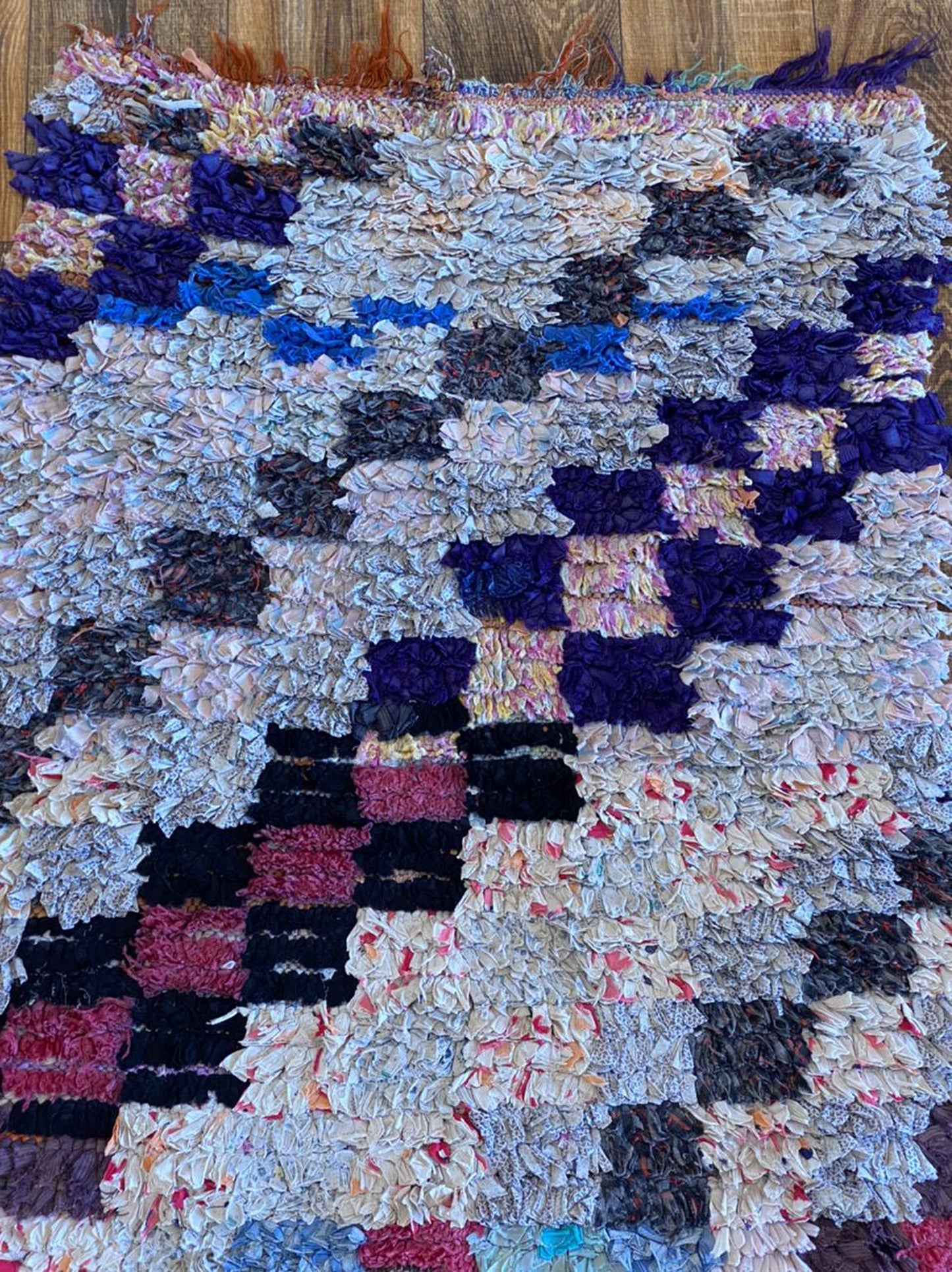 Boucherouite Moroccan area rug 3x7 ft.