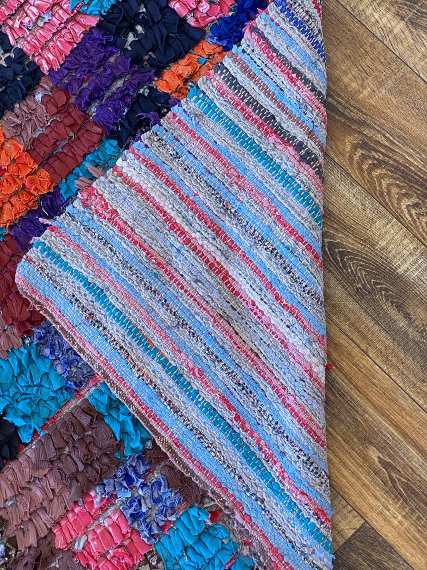 3x6 ft vintage Boucherouite Moroccan rug.