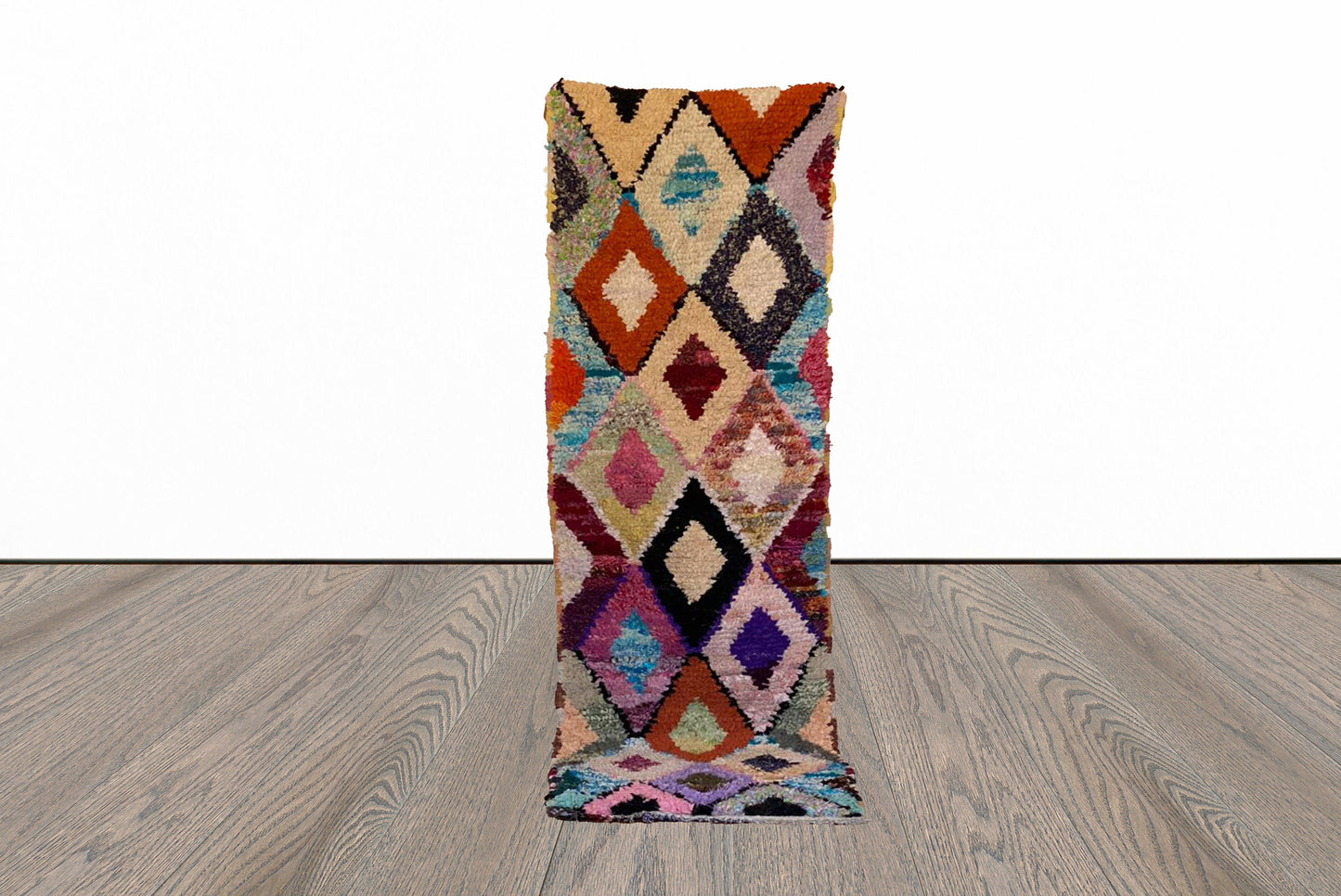 2x9 ft Moroccan Boucherouite runner rug.