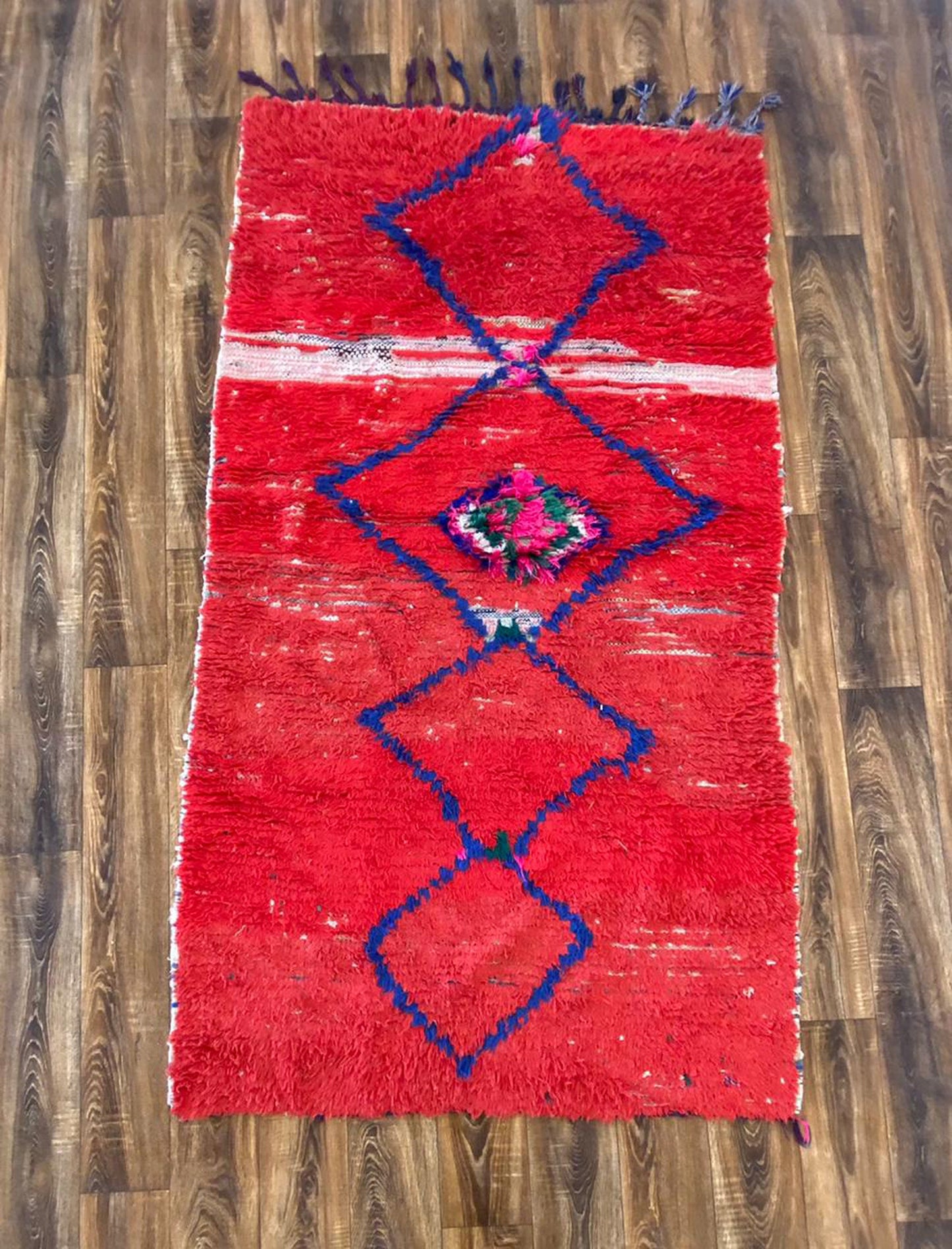 4x7 ft Moroccan vintage red rug, woven Berber area rug .