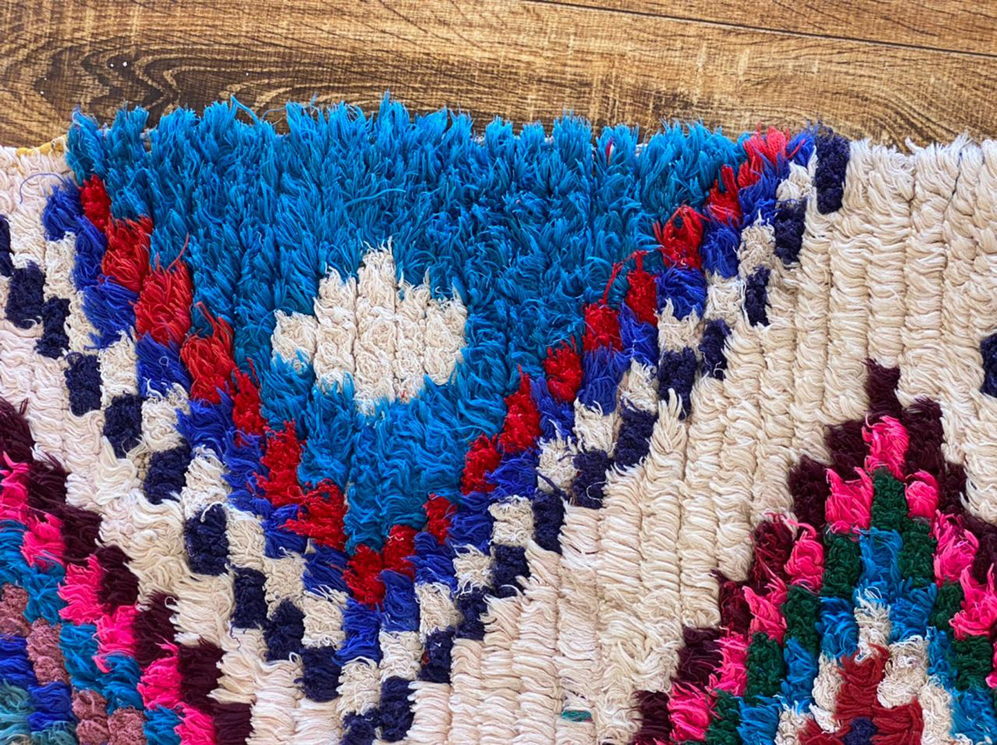 Moroccan vintage Berber shag rug runner, 3x7 ft Azilal woven runner rug.