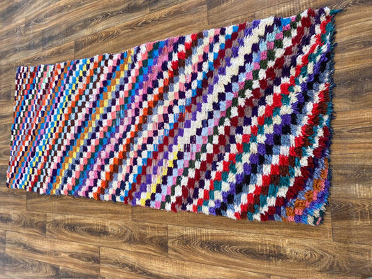 Moroccan vintage Berber rug, 3x7 ft Azilal woven area rug.