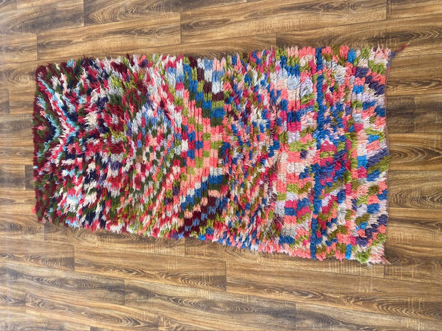 Moroccan vintage Berber shag rug, woven azilal area rug 3x7 ft.
