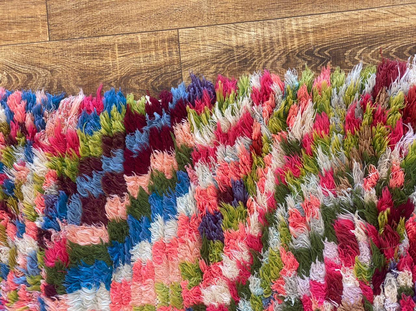 Moroccan vintage Berber shag rug, woven azilal area rug 3x7 ft.