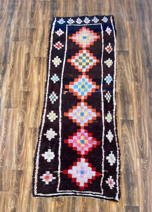 Vintage Moroccan rug runner, 3x8 FT, woven Berber runner rug.