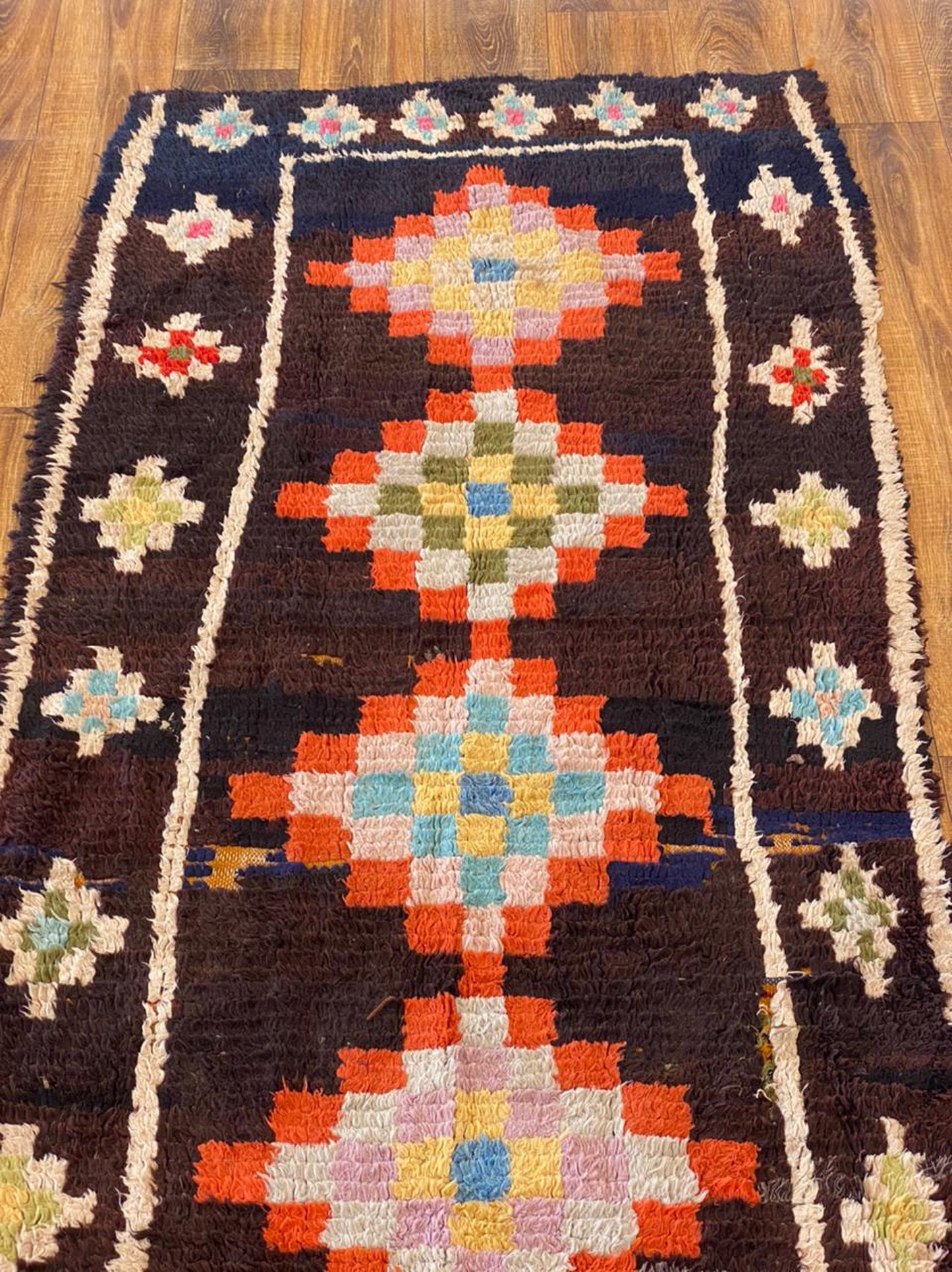 Vintage Moroccan rug runner, 3x8 FT, woven Berber runner rug.