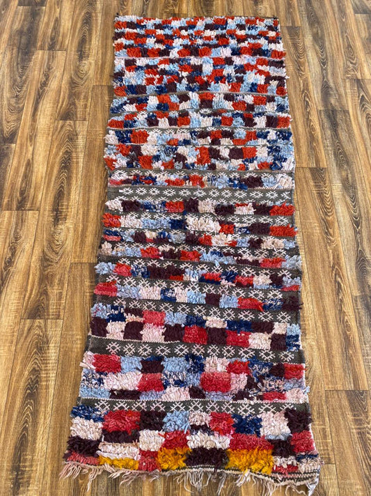 3x8 ft Moroccan Boucherouite area rug.