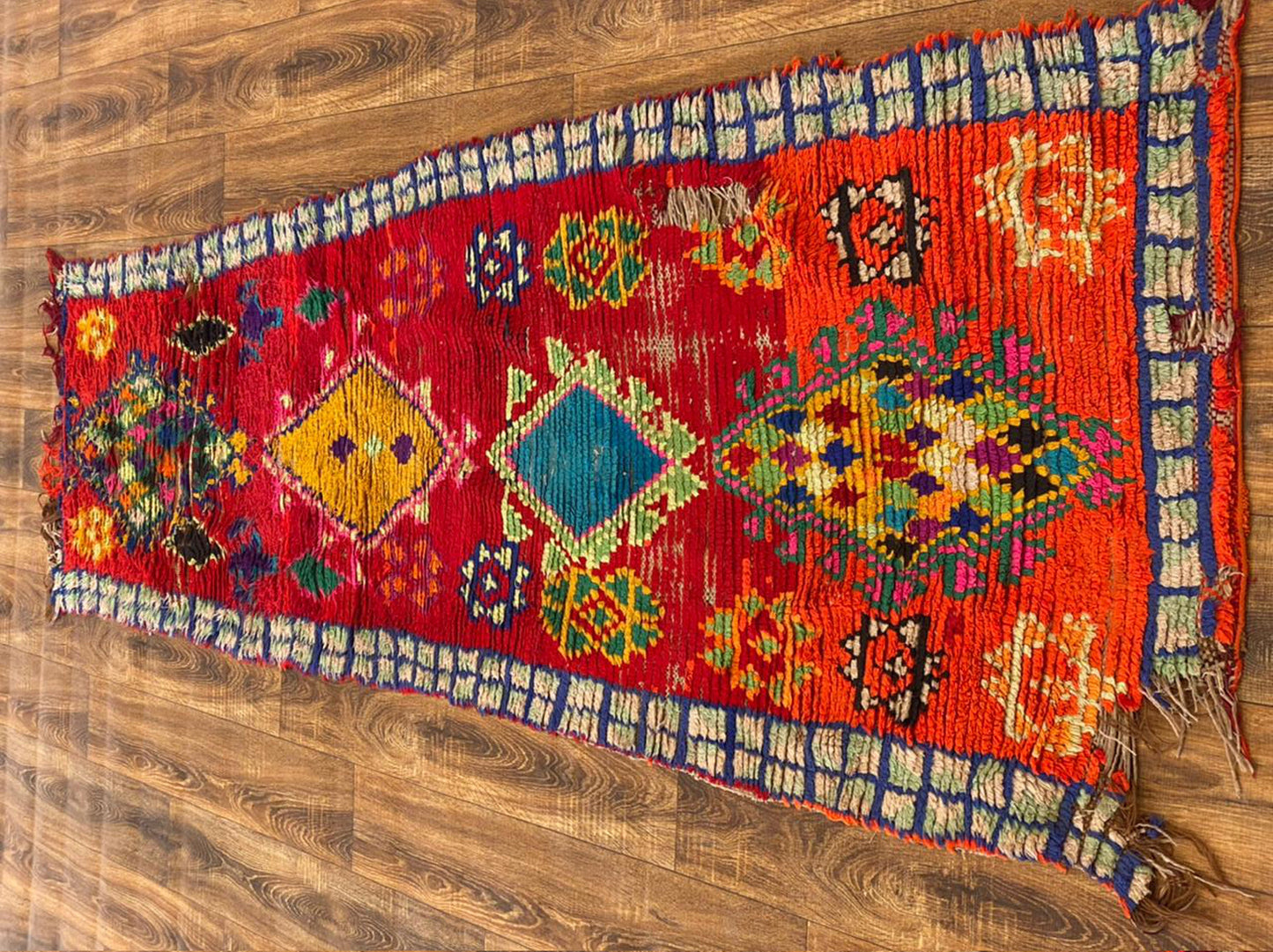 3x9 ft Moroccan vintage runner rug, Azilal woven Berber runner.