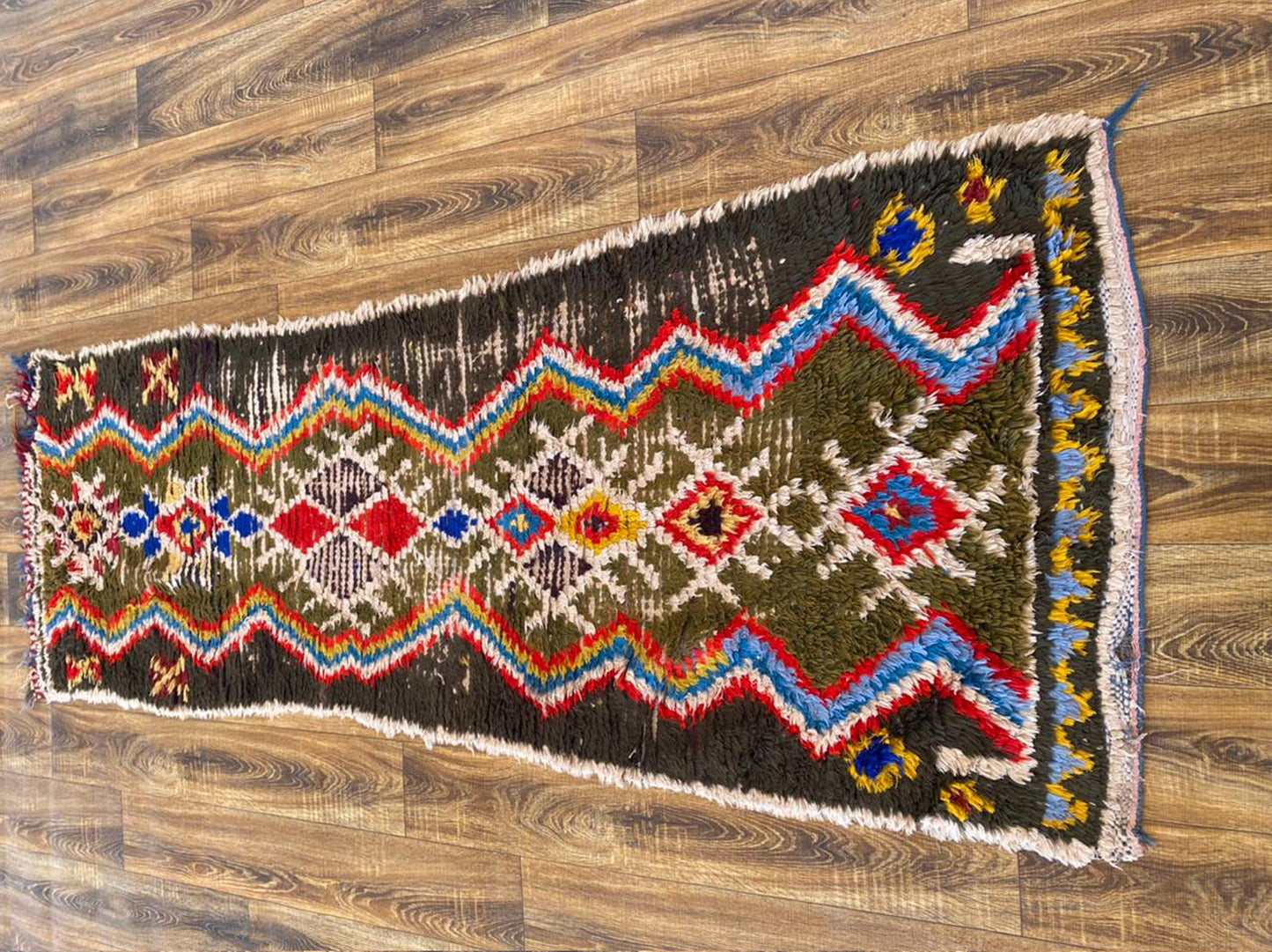 3x7 ft Moroccan vintage Berber rug, Azilal woven area rug.