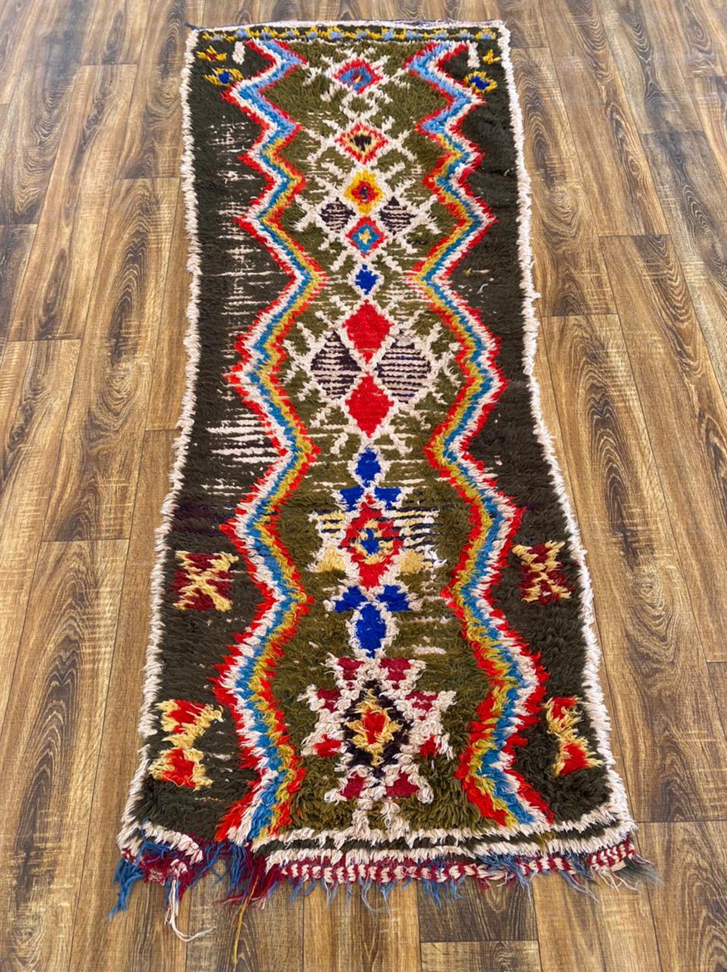 3x7 ft Moroccan vintage Berber rug, Azilal woven area rug.