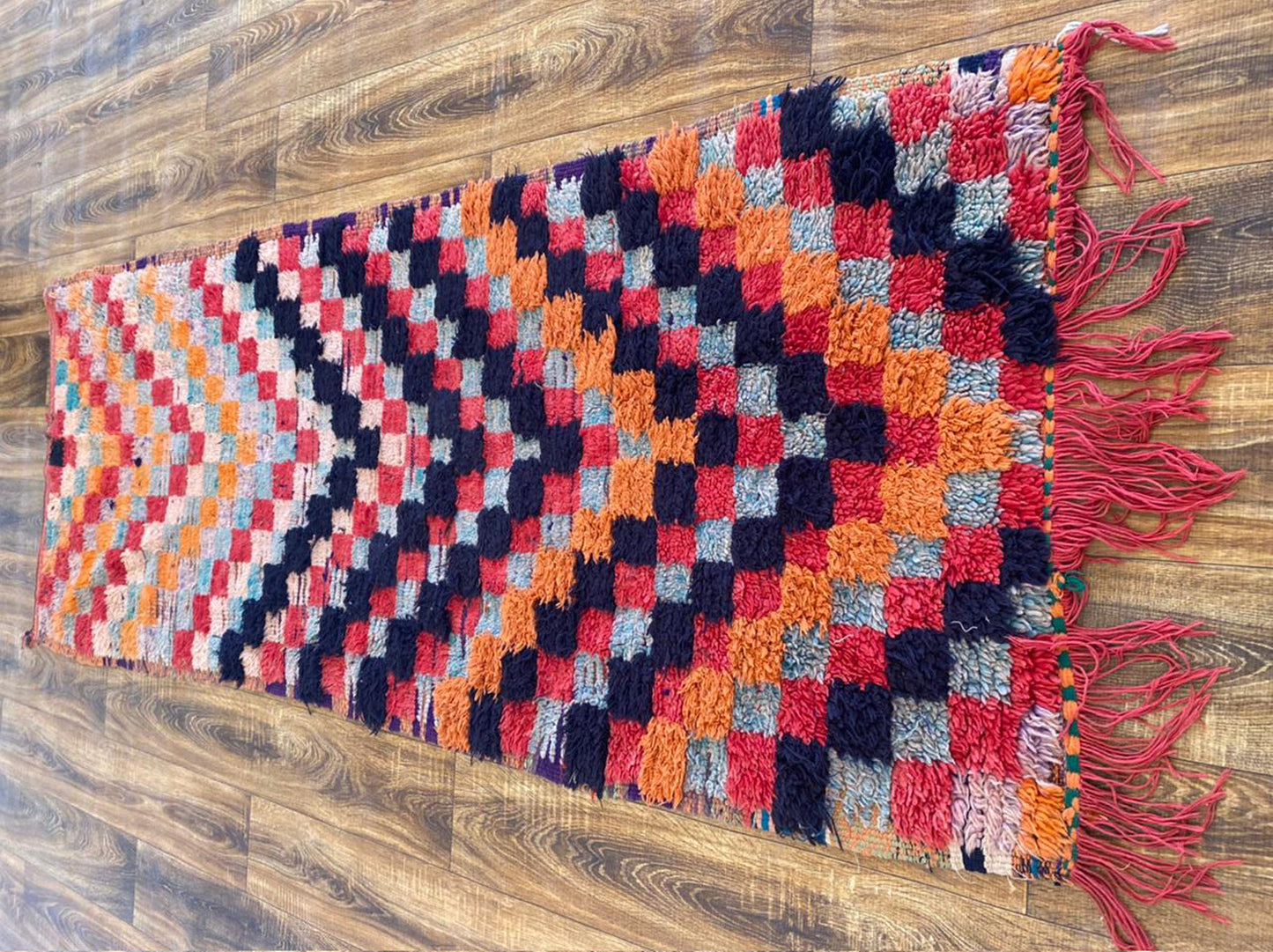Moroccan vintage woven Berber runner rug 3x7 ft.