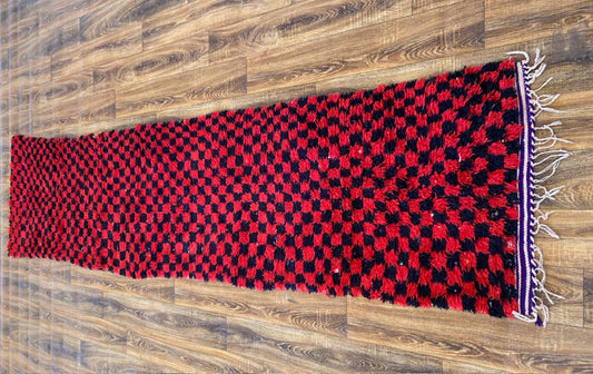 Moroccan vintage checkered Berber runner rug 3x11 ft.