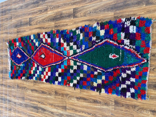 3x9 ft vintage Moroccan checkered runner rug.