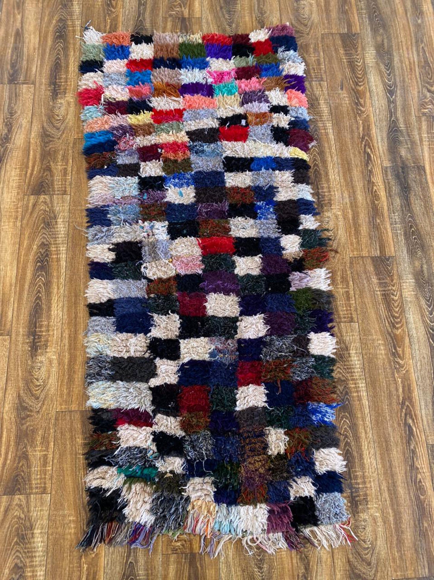 Moroccan vintage small Berber checkered area rug 3x6 ft.