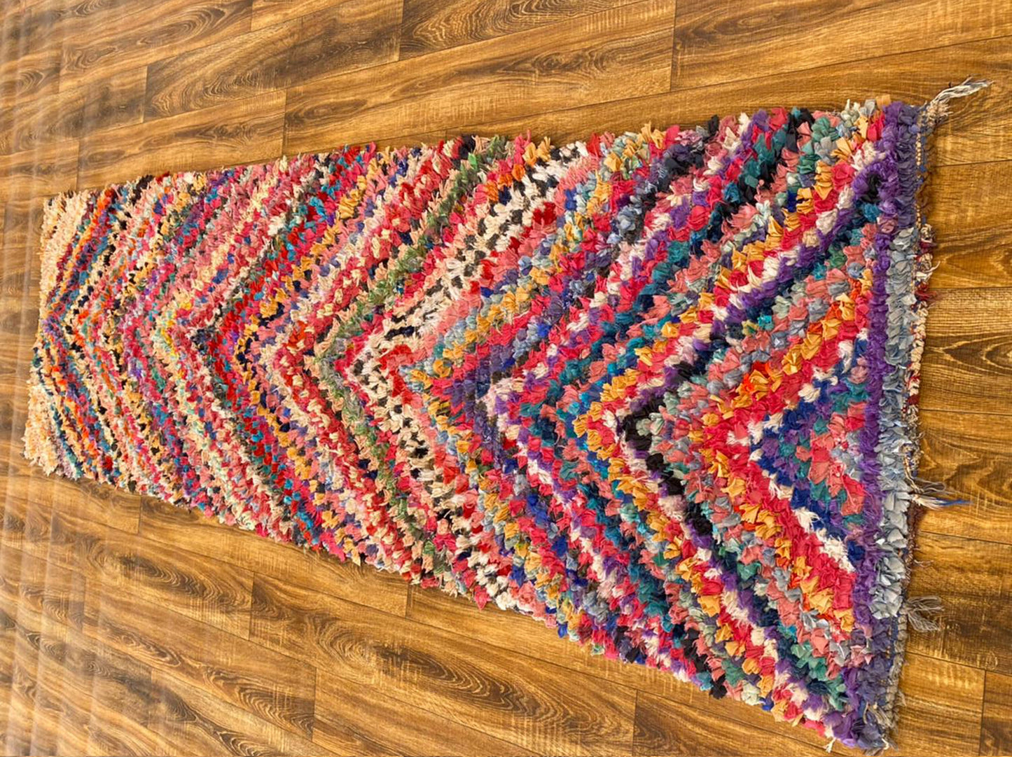3x8 ft Boucherouite Moroccan vintage Berber runner rug.