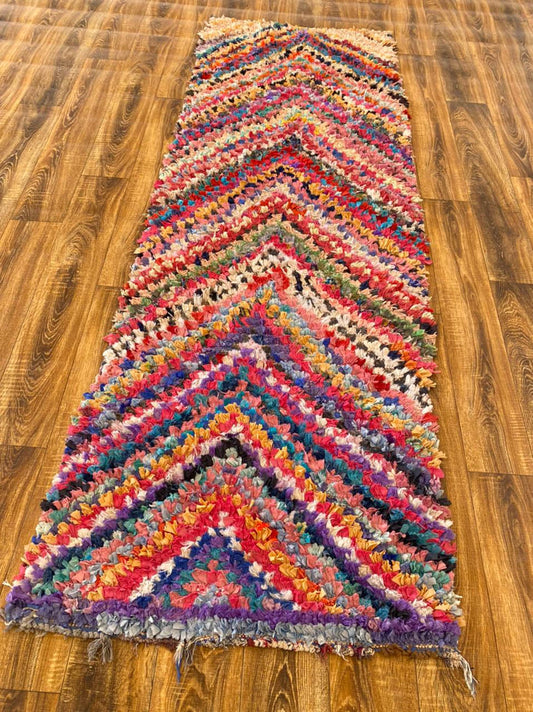 3x8 ft Boucherouite Moroccan vintage Berber runner rug.