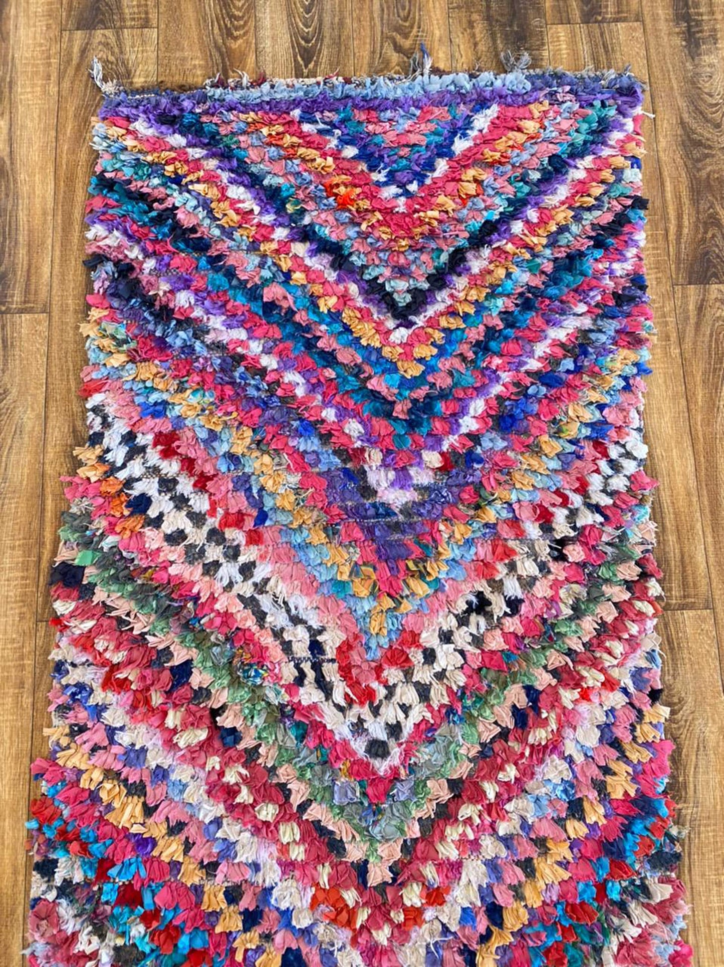 3x8 ft Boucherouite Moroccan vintage Berber runner rug.